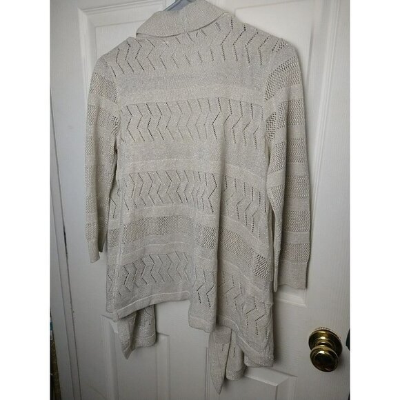FYLO Women's Open Waterfall 3/4 Sleeve Tan Metallic Silver Accent Sweater SizeS - Picture 9 of 9